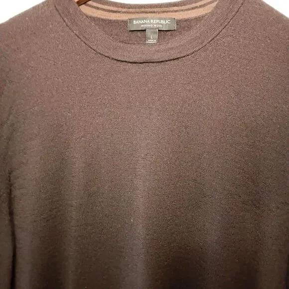 Banana Republic Mens Merino Wool Sweater Crewneck Dark Brown Size L - Picture 2 of 14
